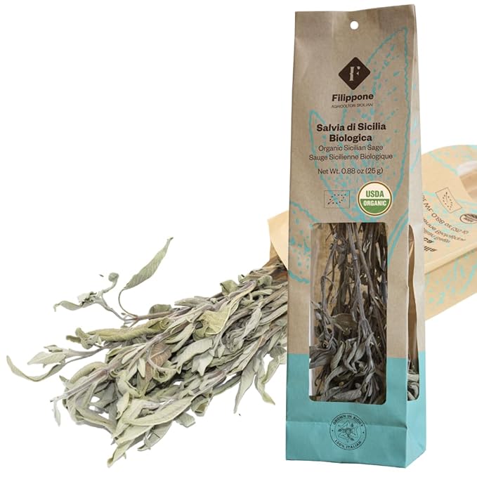 FILIPPONE - Organic Dried Sage, 25 g (0.88 oz) Dried, Fragrant Italian Salvia Branch, Certified