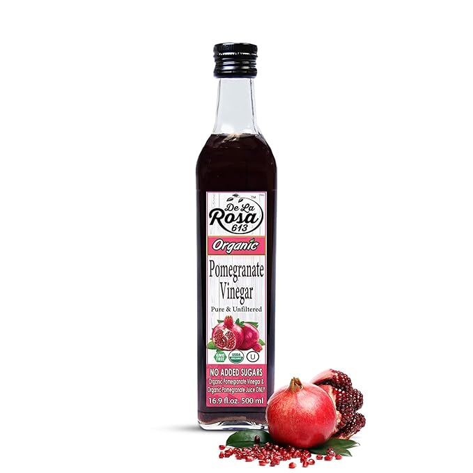 De La Rosa Organic Pomegranate Vinegar, Pure & Unfiltered, Vegan, Gluten Free & Kosher, Great for