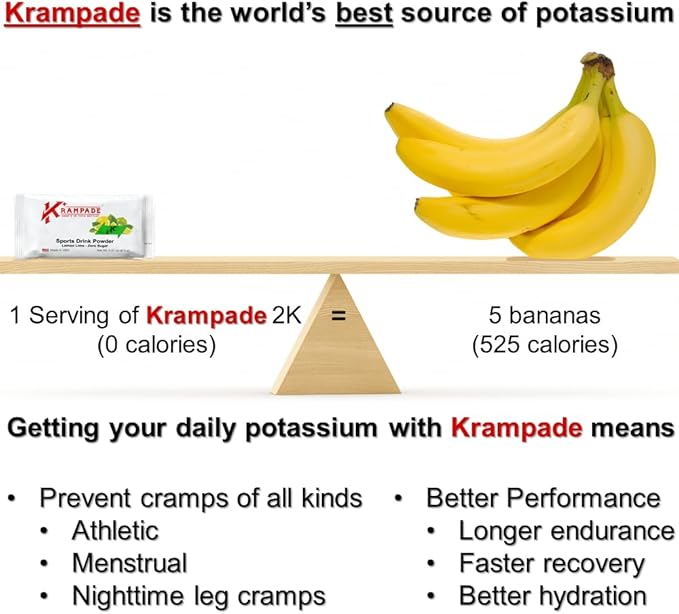 Electrolytes Powder Potassium Supplement - 2000 mg K+, >2X More Than Coconut Water | Cramp Relief