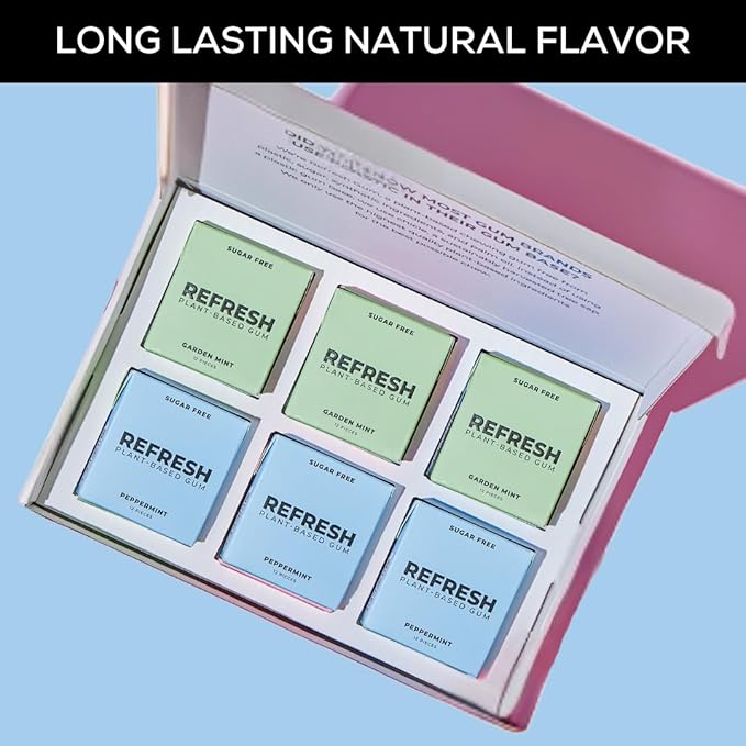 Refresh Gum, Xylitol, Natural, Sugar Free, Long Lasting Chewing Gum, Plastic Free, Natural Flavors