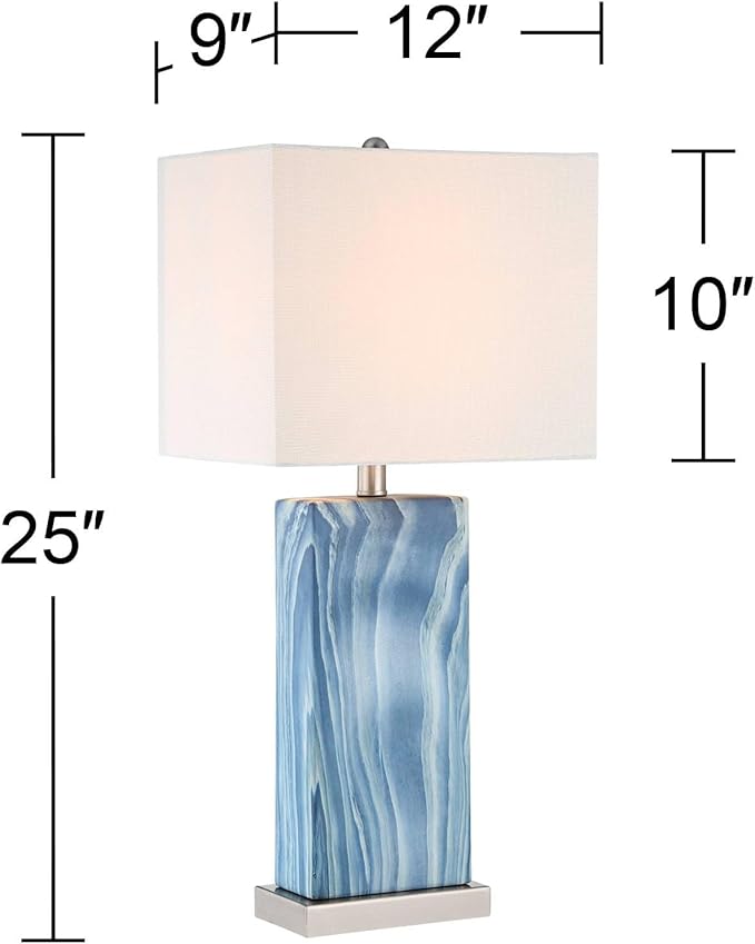 360 Lighting Connie Modern Table Lamps 25" Tall Set of 2 with USB Charging Ports Blue Faux Marble