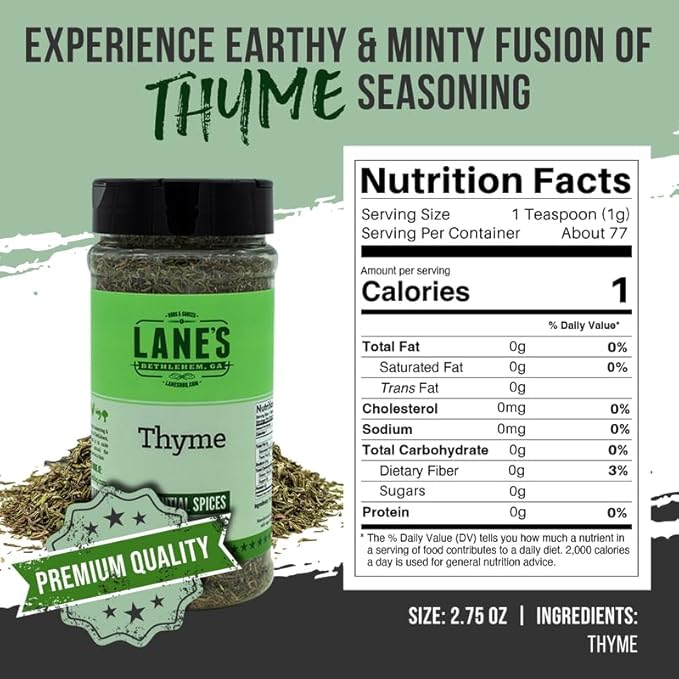 Lane's Fresh Thyme Seasoning, All-Natural Dried Thyme Spice Seasoning, A Dried Thyme Leaves