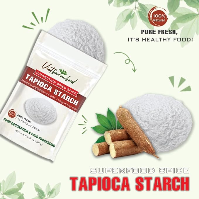 TAPIOCA STARCH 10.58 Oz (300g) VIETFARMFOOD: Natural pure, convection dried seasoning made from