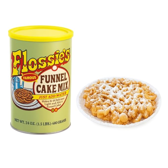 Flossie???Famous Funnel Cake Mix, 24 oz ??Resealable & Reusable Packaging, Make Authentic Carnival