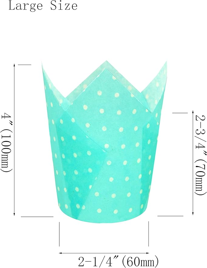 Large Muffin Greaseproof paper Baking cupcake cups, 2-1/4" x 4" Blue printed with Polka Dot Tulip
