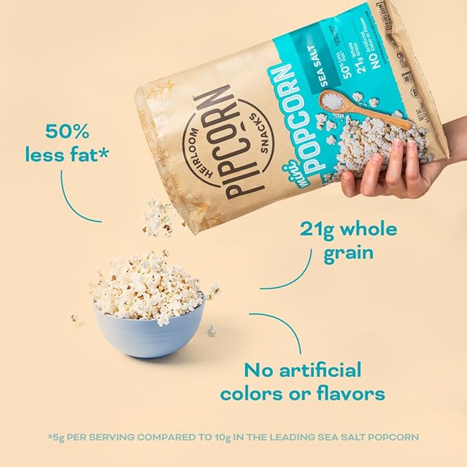Mini Heirloom Popcorn by Pipcorn - Sea Salt,1oz 24pk - Healthy Snacks, Gluten Free Snacks, Snack
