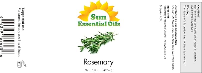 Sun Essential Oils - 16 oz Rosemary Essential Oil for Hair Growth, Skin, Scalp - Drops for