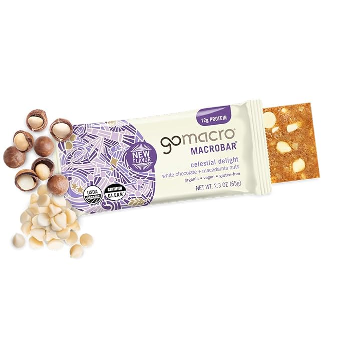 GoMacro MacroBar Organic Vegan Protein Bars - White Chocolate + Macadamia Nuts (2.3 Ounce Bars, 12