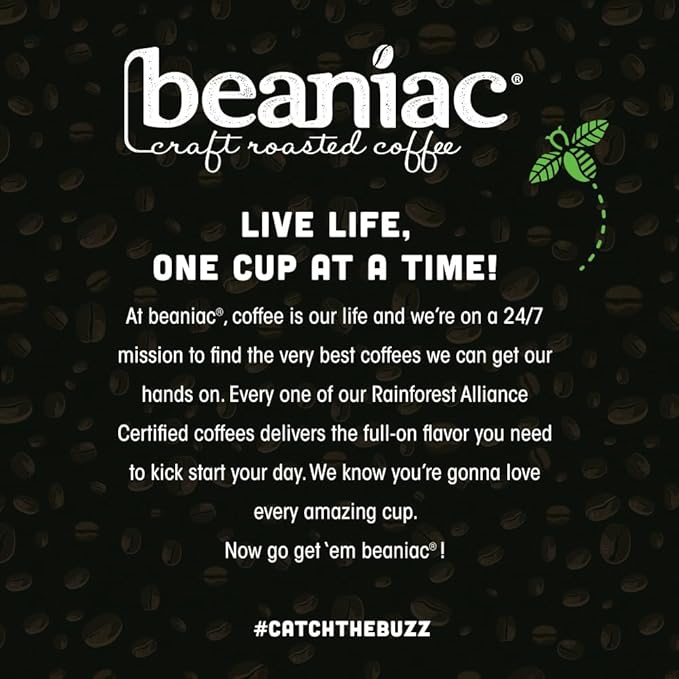 beaniac Organic Bean Me Up Coffeehouse Blend, Medium Roast, Single Serve Compostable K Cup Coffee