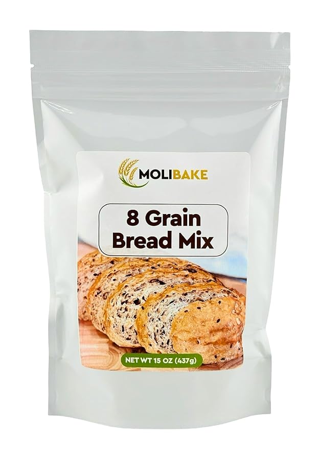 Molibake 8 Grain Bread Mix - All-Natural Multigrain Baking Mix for Bread Machine and Oven - 15 oz