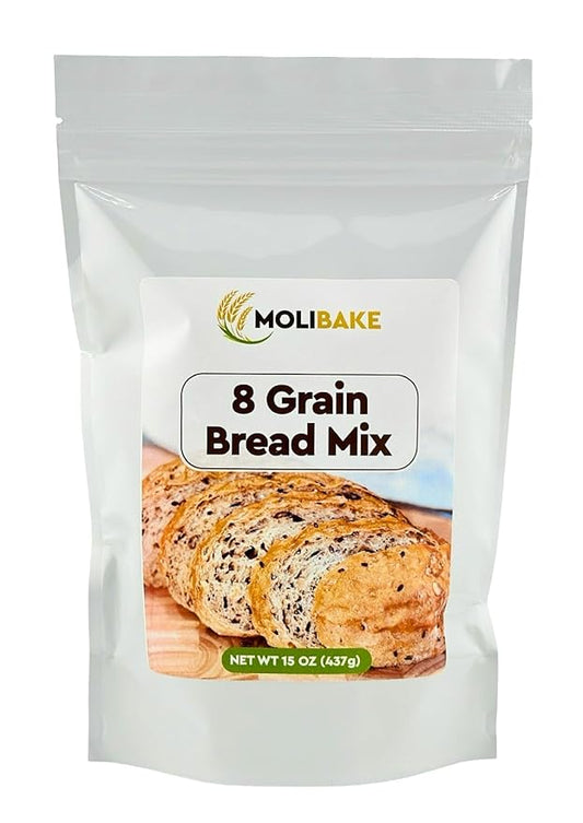 Molibake 8 Grain Bread Mix - All-Natural Multigrain Baking Mix for Bread Machine and Oven - 15 oz