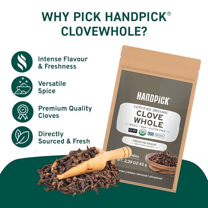 HANDPICK Organic Cloves Whole (2.3oz, 65g) Premium Cloves from South India | Packed in a Resealable