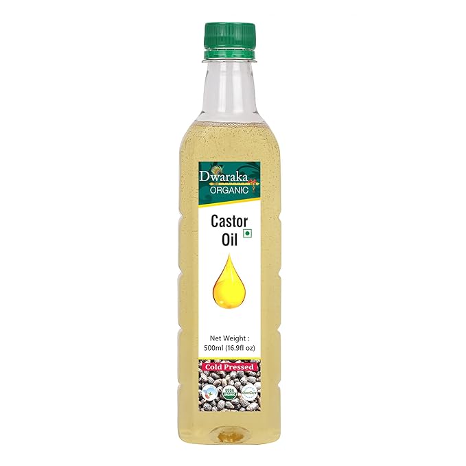 Dwaraka Organic Cold Pressed Castor Oil for Hair Growth, Skincare and Massages - 16.9 Fl Oz (500
