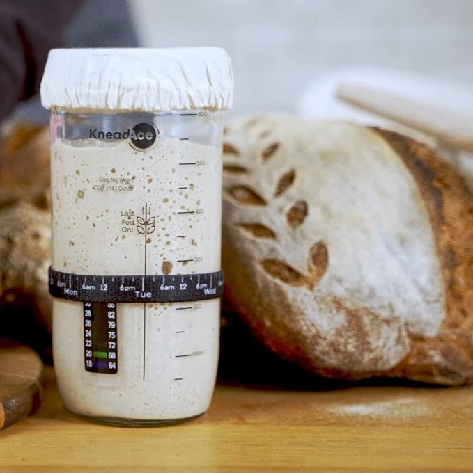 Sourdough Starter Jar With Date Marked Feeding Band, Thermometer, Sourdough Jar Scraper, Sourdough