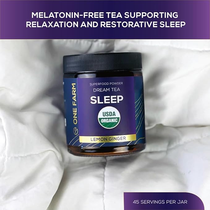 One Farm Dream Tea Sleep Powder - with USDA Organic Reishi, Tart Cherry, Chamomile, Lemon Balm, and