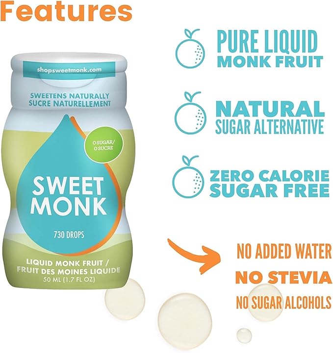 SweetMonk - 100% Pure Original Monk Fruit Sweetener Liquid Sugar Substitute - 1.7oz | No Water