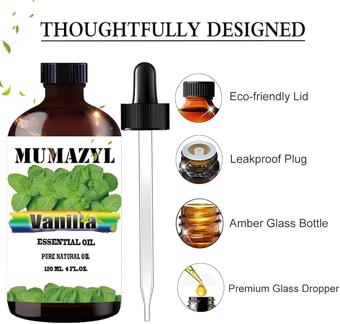 Vanilla Essential Oil, Vanilla Oil 4 Fl Oz 120ML for Diffuser Humidifier Yoga Cleaning DIY Candle