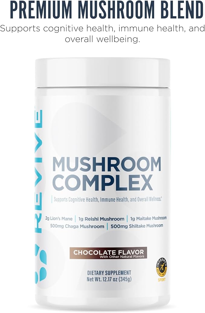 Revive MD Mushroom Powder, Chocolate - Mushroom Supplement Supports Focus, Cognitive, Immune &