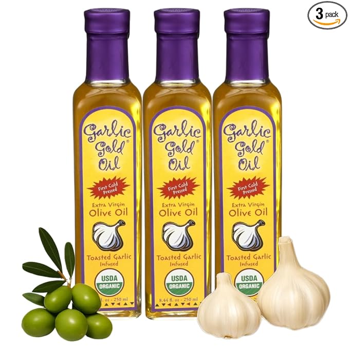 Garlic Gold Extra Virgin Olive Oil Infused with Garlic, Premium Certified USDA Organic, Low FODMAP