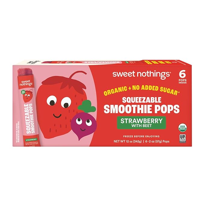 Sweet Nothings, Strawberry, USDA Organic Kids' Squeezable Fruit Smoothie Popsicle Pops, Value Pack