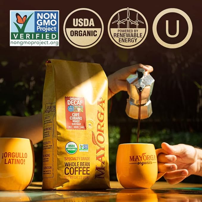 Mayorga Decaf Coffee 2lb Bag Dark Roast Organic Swiss Water Decaffeinated Cubano Roast Coffee