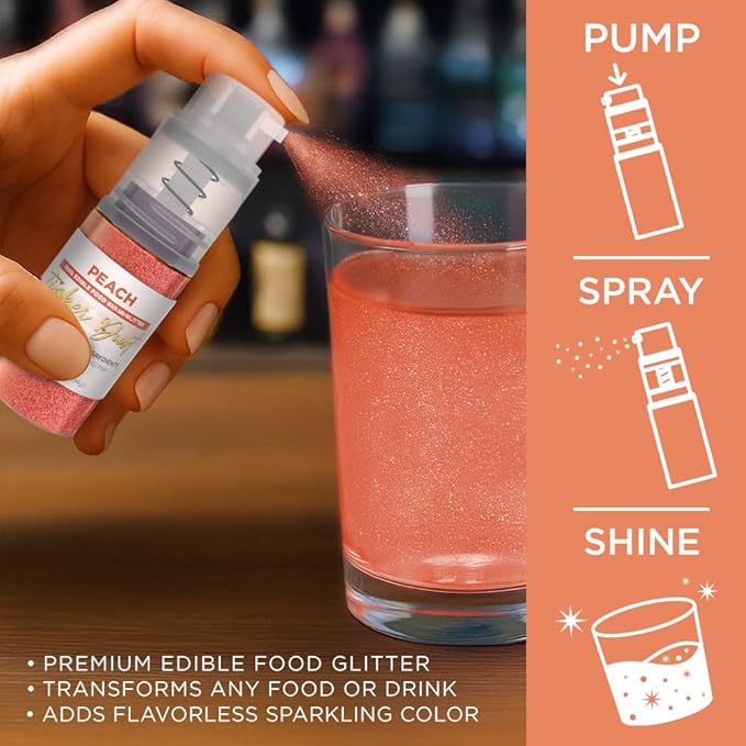 Bakell - Peach Tinker Dust (4g, 1x Mini Spray Pump) Edible Glitter for Food, Desserts, and
