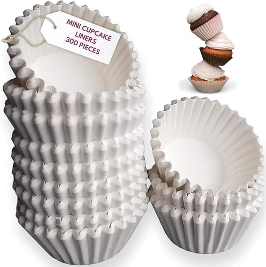 White Mini Cupcake Liners - 300-Pack - Mini Cups Sized Paper Cupcake Wrappers - Fits Perfectly Any