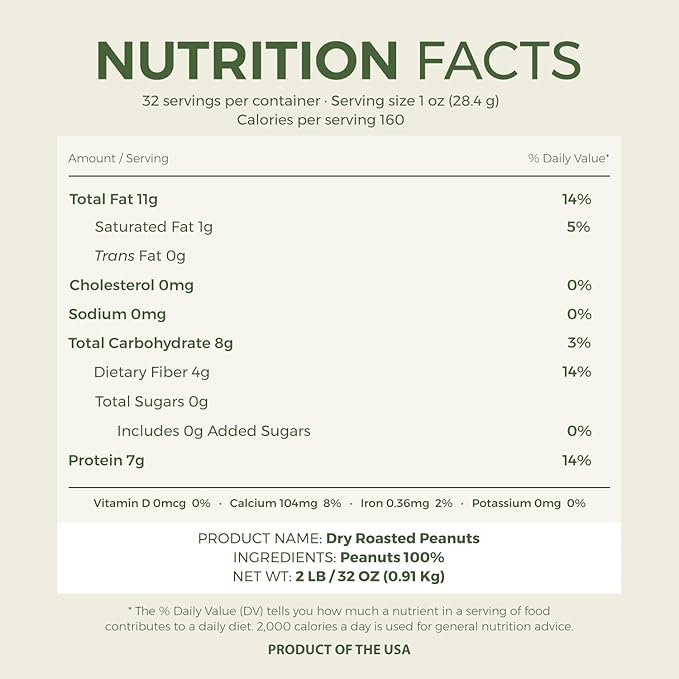 Beyond Nature Dry Roasted Peanuts ??Unsalted 2 Pound (32 oz) Vacuum Sealed Non GMO, No Oil & No