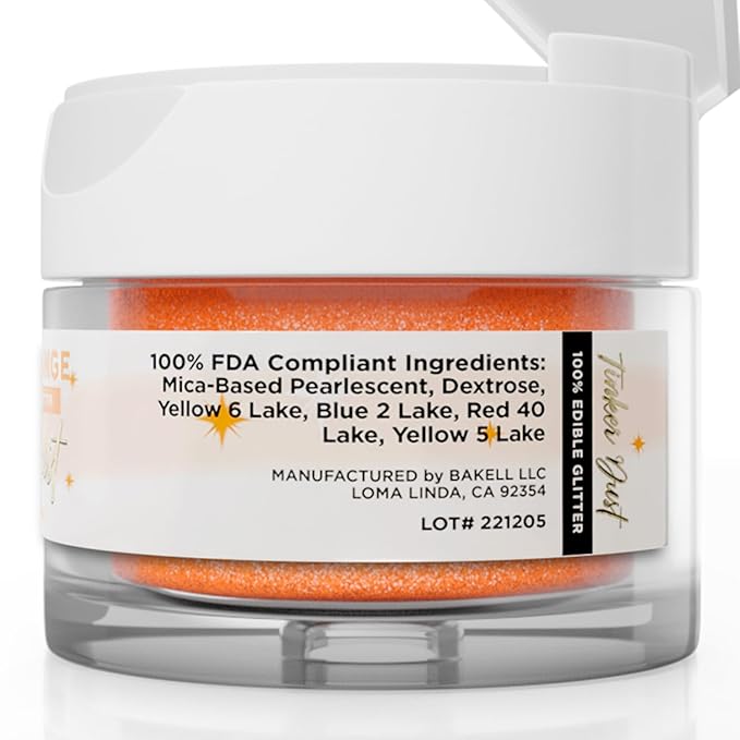 Bakell - Pumpkin Orange Tinker Dust (5g, 1x Jar) Edible Glitter for Food, Desserts, and Beverages!
