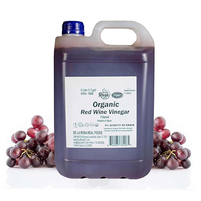 De La Rosa Organic Red Wine Vinegar, Filtered, Kosher for Passover, Vegan, Non-GMO & Gluten Free