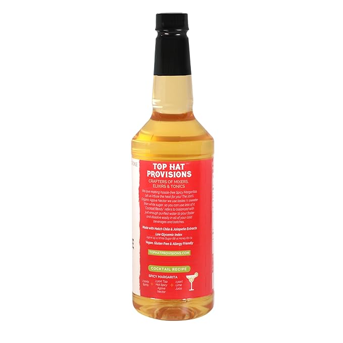 Top Hat Spicy Agave Nectar - Made with 100% Organic Agave Nectar, Hatch Chile & Jalape챰o - Lower