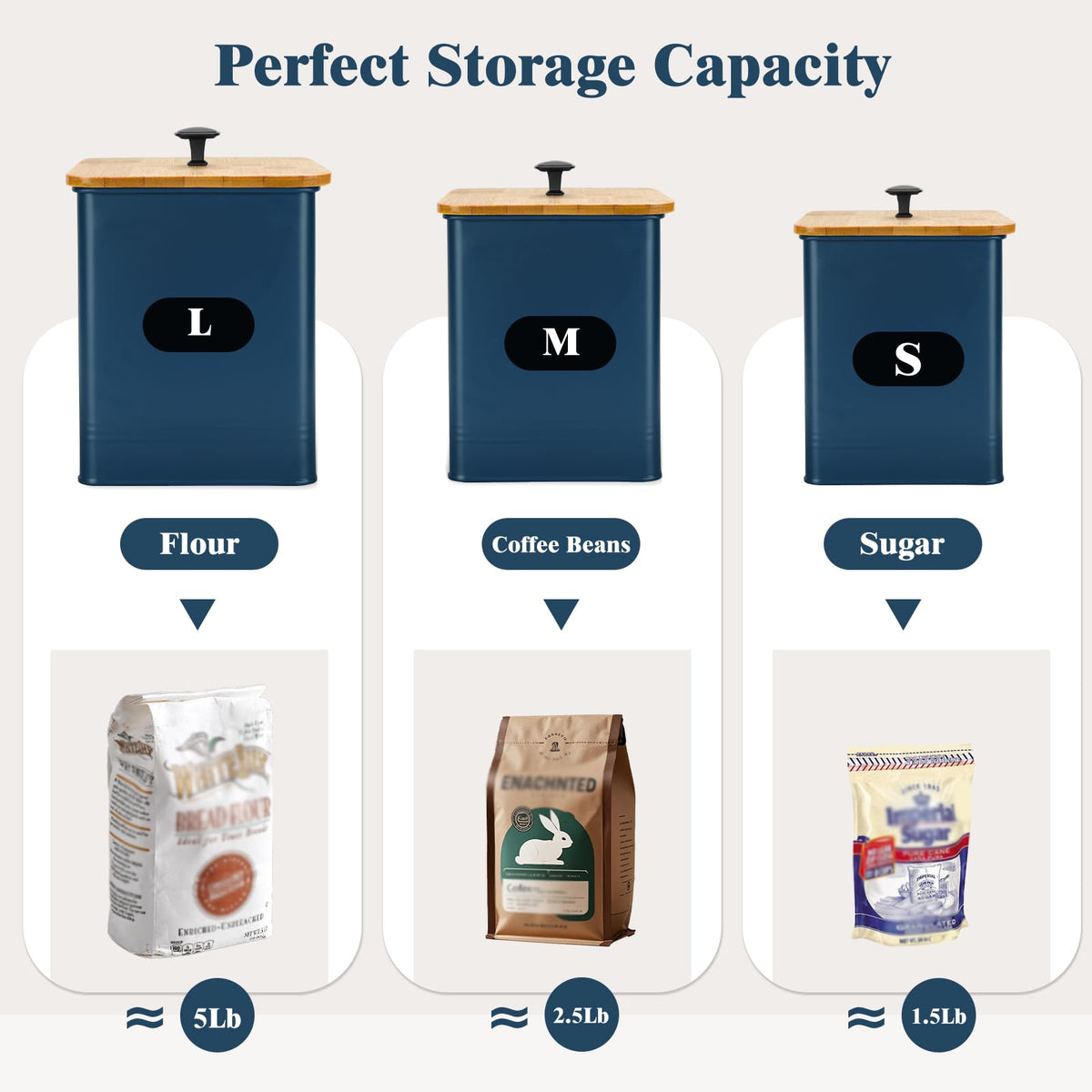 Kitchen Canisters Set of 3, Metal Flour Sugar Storage Containers with Airtight Lids-Canisters Sets