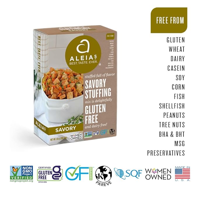 Aleia?셲 Gluten Free Savory Stuffing Mix ??10 oz (2 Pack) ??Classic Side Dish for Special Diets