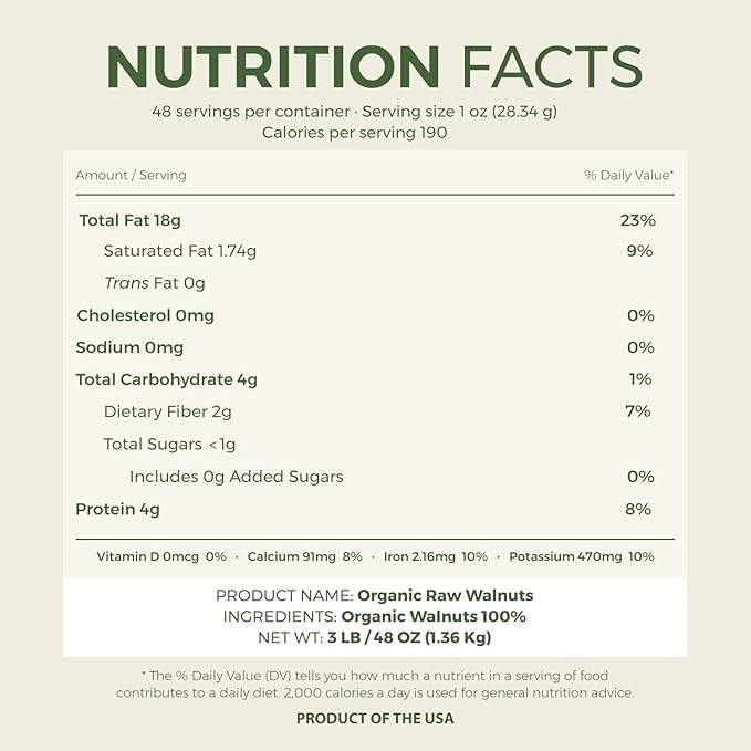 Beyond Nature Organic Raw Walnuts ??Unsalted 3 Pound (48 oz) Vacuum Sealed, Non GMO, No Salt, Low