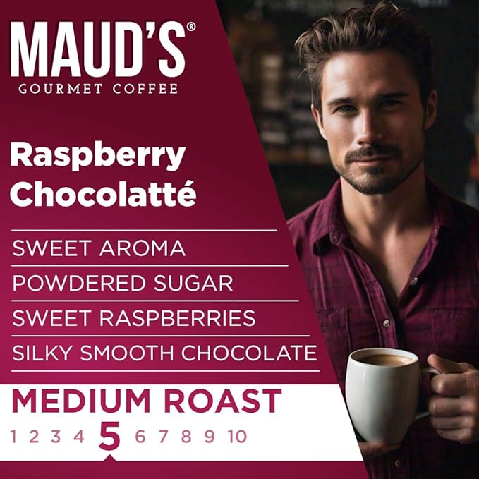 Maud's Raspberry Chocolate Flavored Coffee Pods, 18 ct, Medium Roast Flavored Coffee in Recyclable