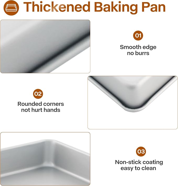 Deep Baking Pans Set of 3, Rectangle Cake Pan Nonstick, Heavy Duty Thick Bakeware Lasagna Pan for