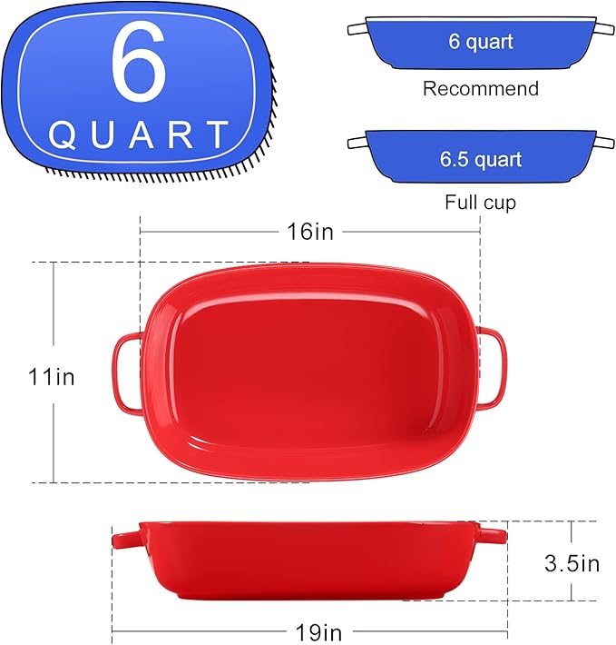 6 Quart Large Rectangular Baking Dish, 16x11 Inches Ceramic Baking Pan Casserole Dish for