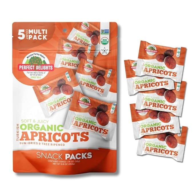 Perfect Delights Organic Snack Pack Apricot, Sun-Dried Turkish Apricots, On-the-Go Vegan, Healthy