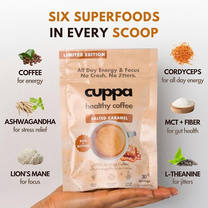 Cuppa Salted Caramel Healthy Mushroom Insant Coffee with Lion's Mane & Ashwagandha for All Day