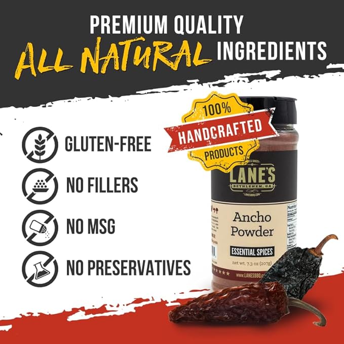 Lane's Ancho Chile Powder, All-Natural Ancho Chili Powder Spice with Sweet & Smoky Flavor, Ideal