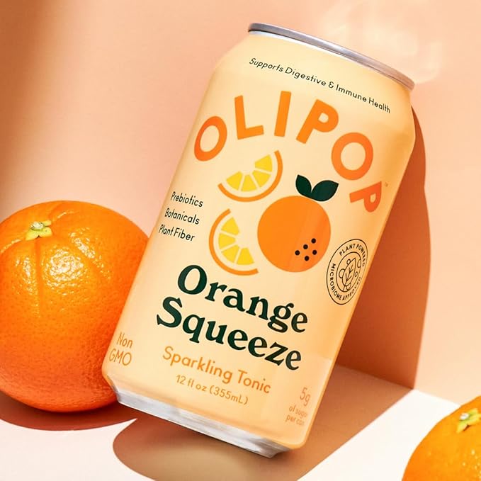 OLIPOP Prebiotic Soda Pop, Orange Squeeze, A New Kind of Soda Packed with Prebiotics, Fiber, and