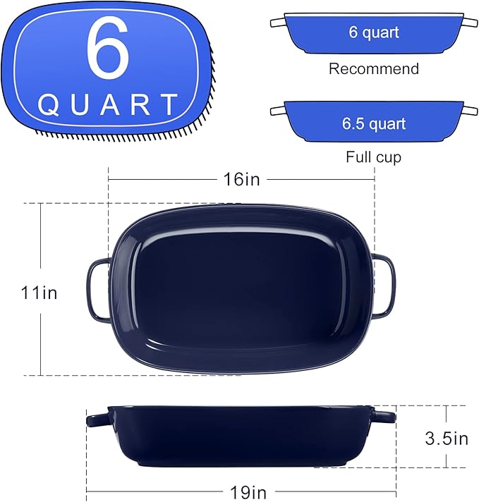 6 Quart Large Rectangular Baking Dish, 16x11 Inches Ceramic Baking Pan Casserole Dish for