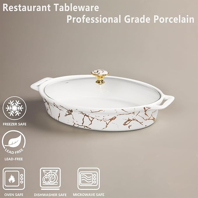 11" x 7" Ceramic Casserole Baking Dish With Glass cover, Lasagna Pan Deep for Oven, 1.3 Quarts