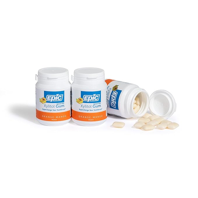 Epic 100% Xylitol Orange Mango Chewing Gum - Sugar Free, Aspartame Free Dental Gum - Supports Oral