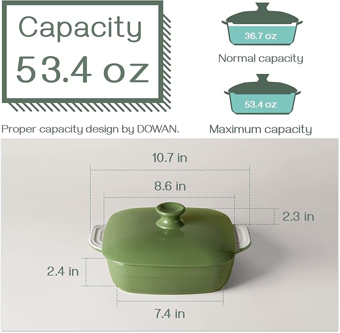 DOWAN Casseroles dish with lids, Ceramic Baking Dish With Lid, Casserole Dishes for oven, 1.6