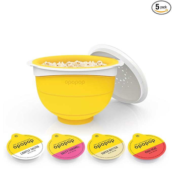 Opopop Microwave Popcorn - Variety 4-Pack Gourmet Popcorn Kit, Collapsible Silicone Popcorn Popper