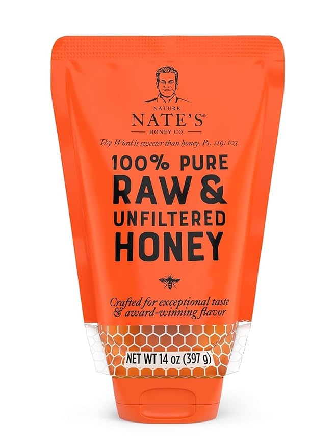 Nate's 100% Pure, Raw & Unfiltered Honey, No-Drip Sustainable Squeeze Pouch; Purity Guarantee, No