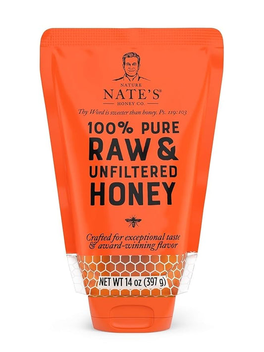 Nate's 100% Pure, Raw & Unfiltered Honey, No-Drip Sustainable Squeeze Pouch; Purity Guarantee, No