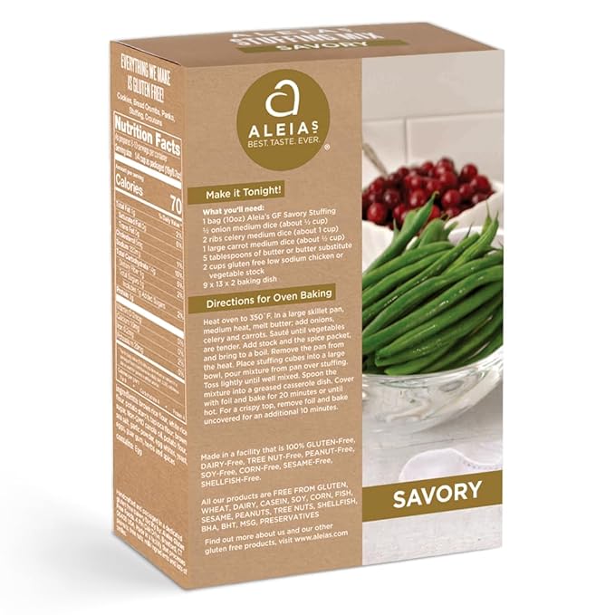 Aleia?셲 Gluten Free Savory Stuffing Mix ??10 oz (2 Pack) ??Classic Side Dish for Special Diets