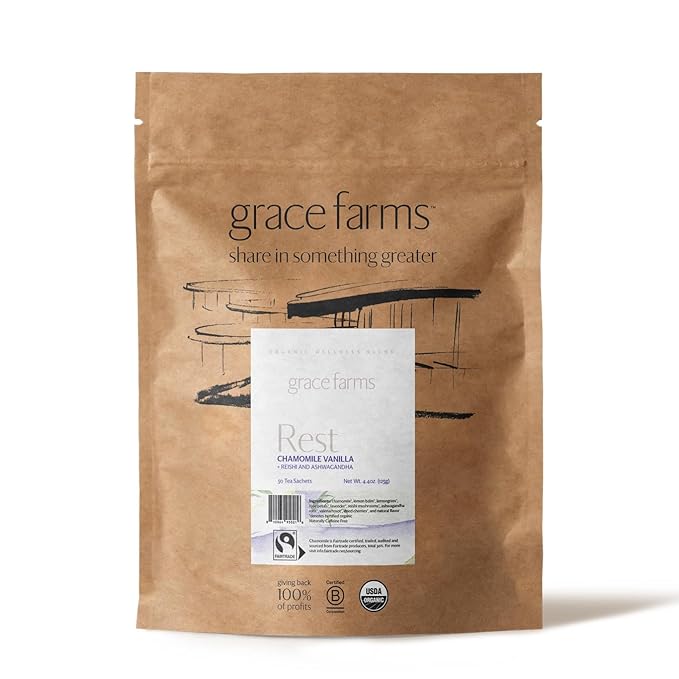 Grace Farms REST Wellness Organic Tea Blend (50 Sachet Pouch) | Sleep and Stress Support For